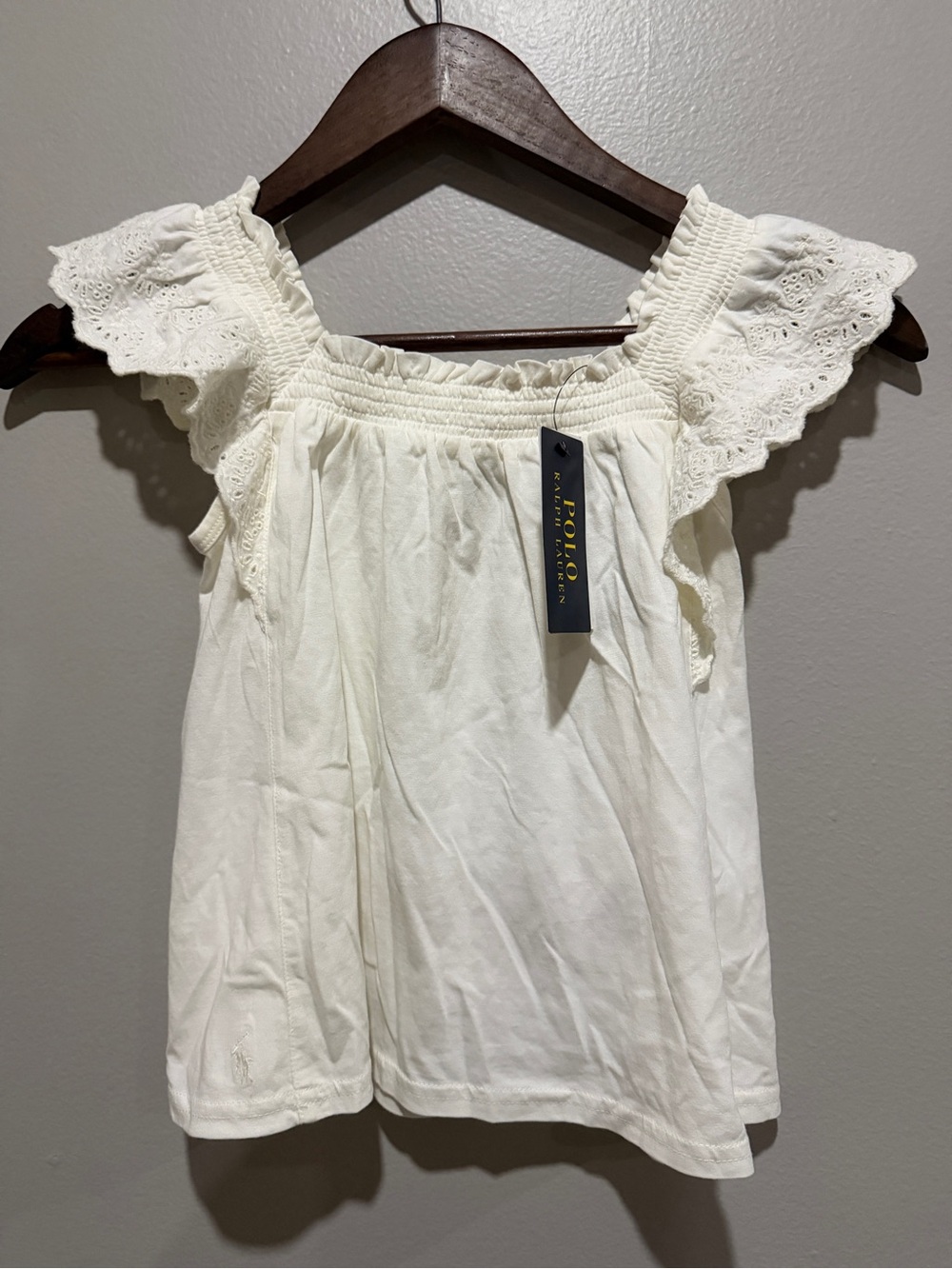 NWT - Polo Ralph Lauren White Eyelet Ruffle Off-Shoulder Blouse size 5